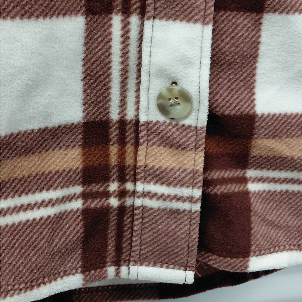 Eddie Bauer Womens Plaid Flannel Shirt Size Small Brown Shacket Cozy Gorpcore - Picture 8 of 14